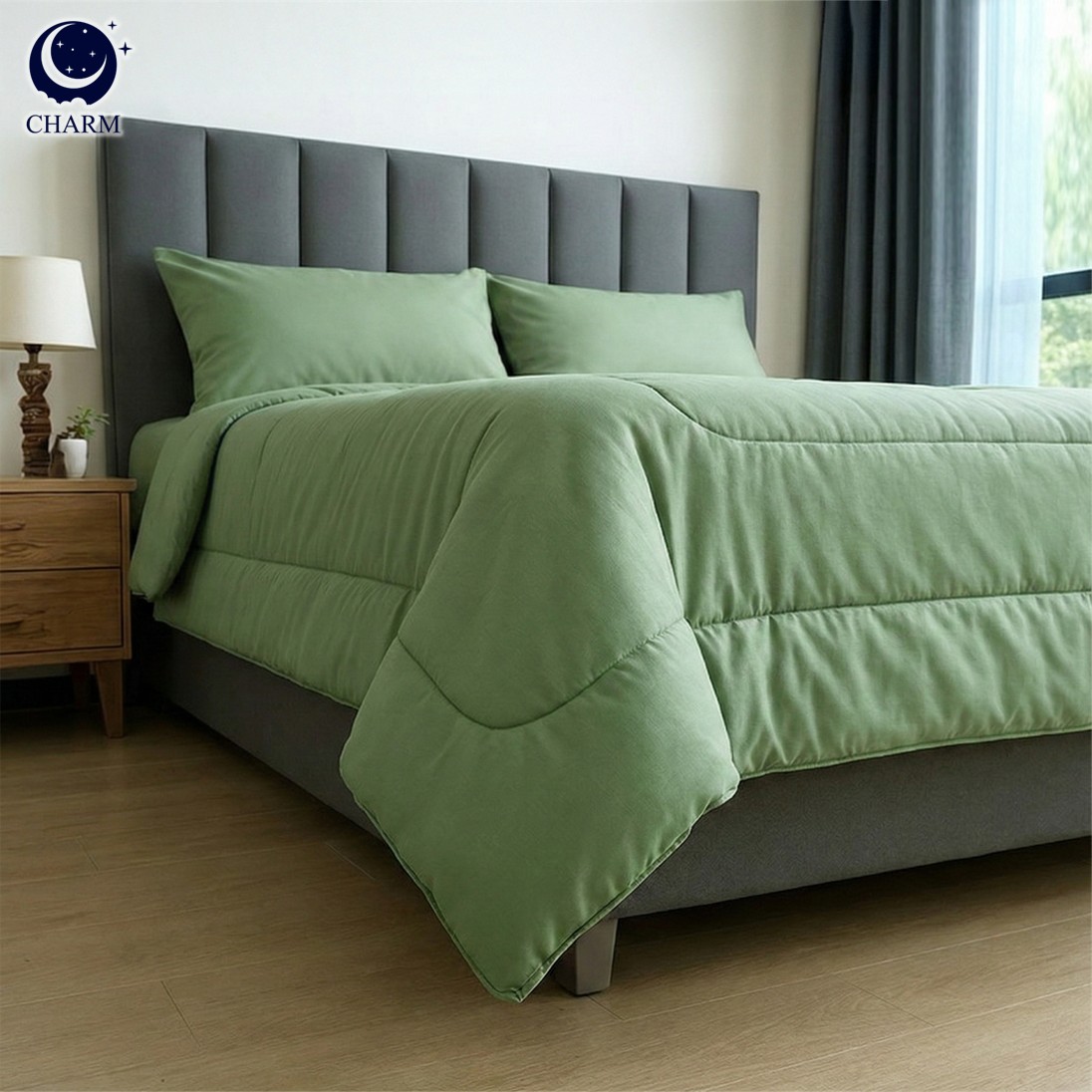 ชุดผ้าปูที่นอน 6 ฟุต 6 ชิ้น CHARM สี SAGE GREEN คอลเลคชั่น CLASSIC_1